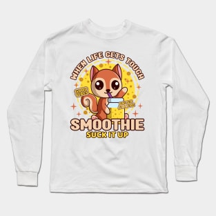 Smoothie - Cute Kawaii Squirrel Drinking Smoothie Cartoon Long Sleeve T-Shirt